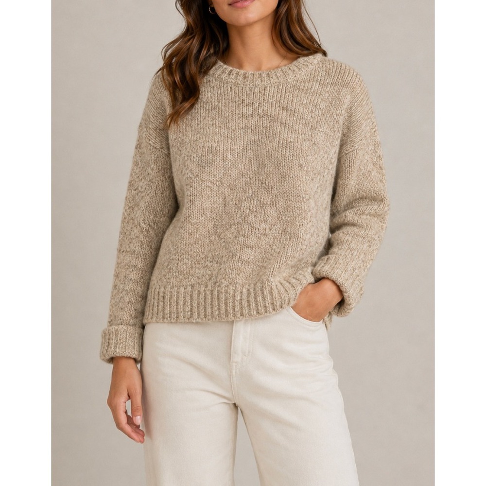 Woolrich Store Vintage Wool Blend Marled Crewneck Sweater Tan Oatmeal Women S
